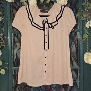 VOODOO VIXEN RETRO SAILOR ROCKABILLY PIN UP CHIFFON TAN BLOUSE SHIRT size XL